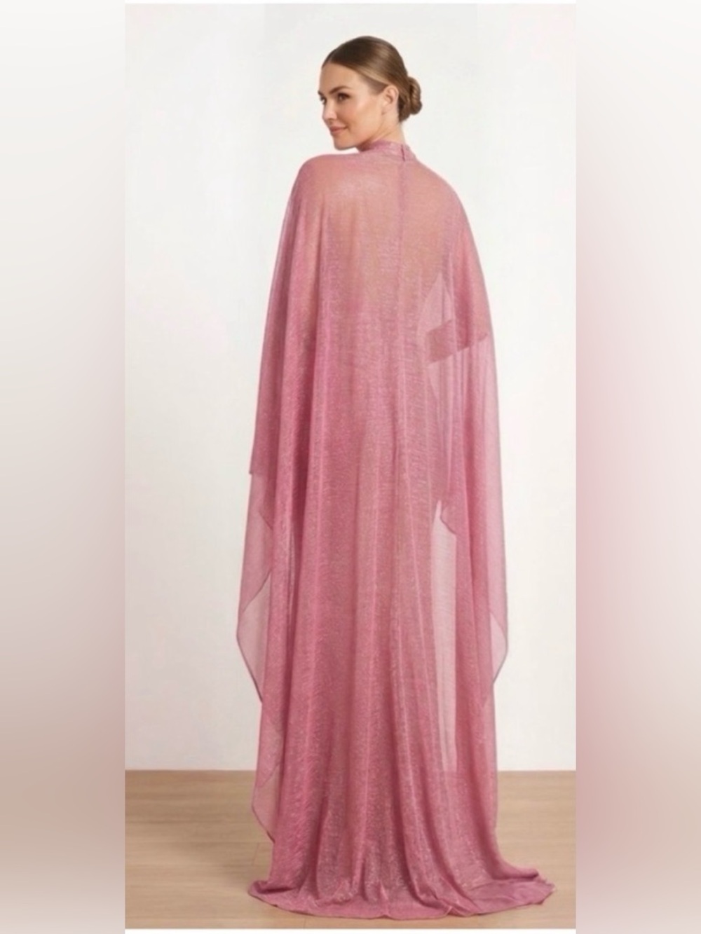 Talbot Runhof Metallic Voile Halter Cape Gown Size 10 $2795